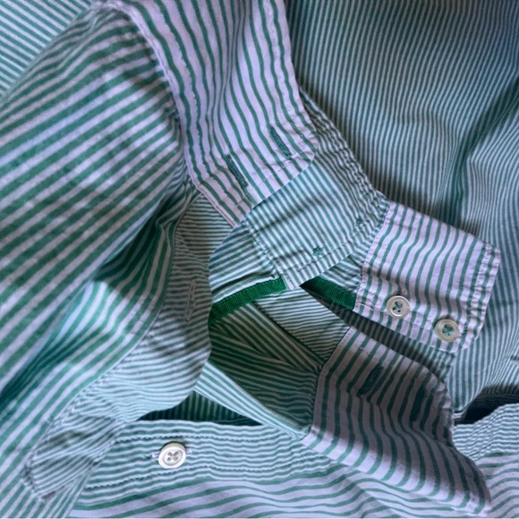 Talbots Large Green Striped button-down. Cotton. - Picture 7 of 13